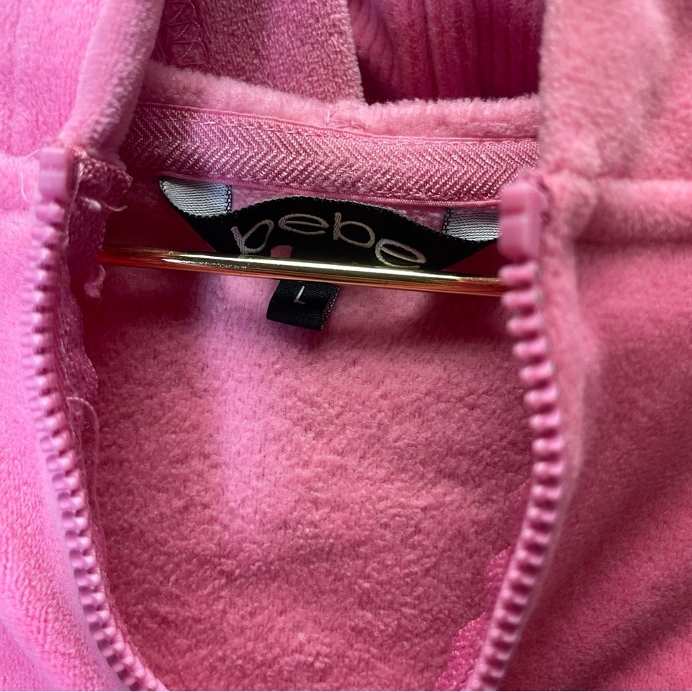Bebe Y2K Pink Rhinestone Logo Velour Jacket and Pant Set - Picture 8 of 8